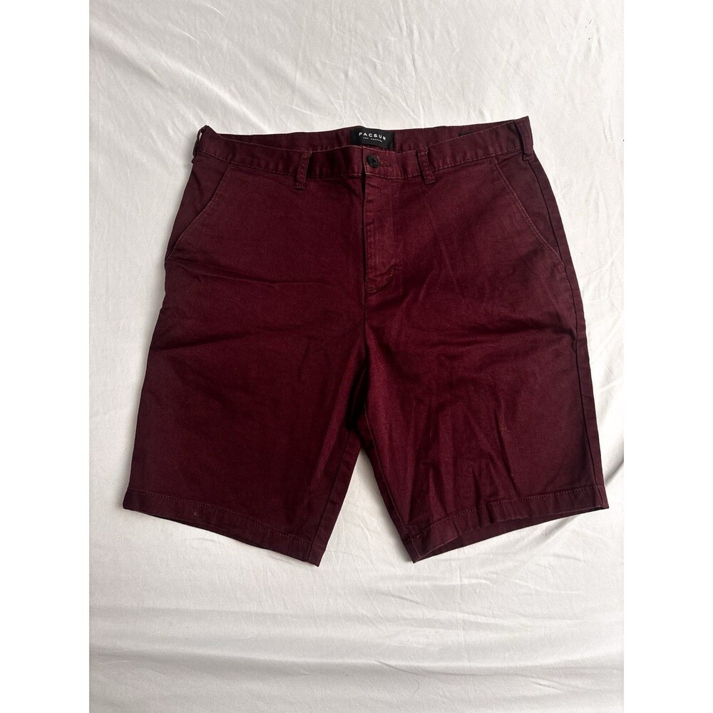 PacSun Slim Fit Chino Shorts Men W33 Burgundy Maroon Casual Flat Front